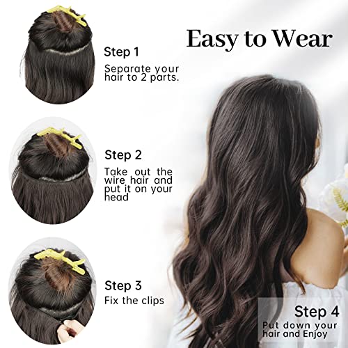Wire Hair Extensions - Adjustable, Secure Clips, Long Wavy Balayage for Effortless Elegance! 💁‍♀️🌟