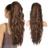 SEIKEA 26" Highlight Drawstring Ponytail Extension - Effortless Wavy Clip-in Hairpiece for Natural Soft Synthetic Hair Volume in Chocolate Brown with Blonde Highlights