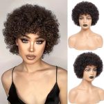 Afro Bomb Curly Wig with Bangs - 8 Inch Natural Brown Synthetic Wig for Black Women - Perfect for Daily, Party, and Costume Wear