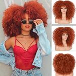 ANNISOUL 16-Inch Copper Afro Bomb Curly Wig with Bangs - Vibrant Synthetic Fiber for Effortless Glam