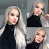 Long Straight Synthetic Lace Front Wigs, 180 Density, Heat Resistant Gray Wig for Versatile Styles
