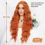 28-Inch Long Wavy Ginger Orange Wig - Heat Resistant, Beginner-Friendly, Perfect for Costume Parties