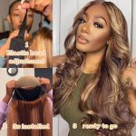 Wear and Go Glueless Wigs - 5x5 HD Lace Closure, Pre-Plucked, 24-Inch Body Wave Human Hair in Ombre 4/27 Highlight Honey Blonde