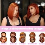 Ginger Orange Bob Wig Human Hair 13x4 Frontal Lace Wig Human Hair Bob Wigs for Black Women Glueless Wigs Human Hair Pre Plucked 150% Density Straight Short Human Hair Brazilian Virgin Hair (10inch)