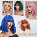 Colored Wigs For Women Orange Wig With Bangs, a 12-inch short wavy bob wig