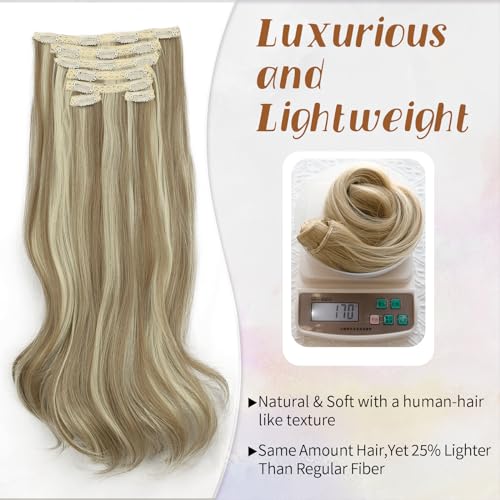 KooKaStyle Premium 20-Inch Clip-In Hair Extensions for Effortless 90s Blowout Styles - Dirty Blonde Mixed Bleach Blonde Upgrade