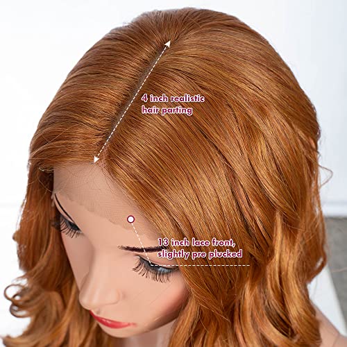 Long Wavy Lace Front Ginger Brown Wigs - 26 Inch Synthetic Wig for Women with Natural Curls and Middle Part, Hand-Tied Lace Front, High Temperature Fashionable Hair