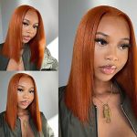 Ginger Orange Bob Wig Human Hair 13x4 Frontal Lace Wig Human Hair Bob Wigs for Black Women Glueless Wigs Human Hair Pre Plucked 150% Density Straight Short Human Hair Brazilian Virgin Hair (10inch)