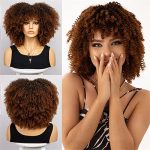 17.7inch Curly Afro Kinky Wig - Synthetic Heat Resistant Wig with Bangs