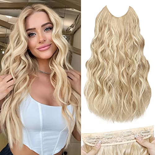 Invisible Wire Hair Extensions - 20 Inch Halo Ash Blonde