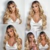 QD-Tizer's Ash Blonde Lace Front Wig – Long Wavy Ombre Hair, Heat Resistant Synthetic Luxury