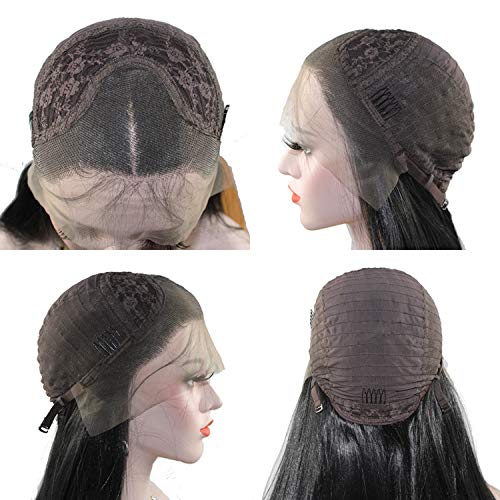 Sleek Elegance: 24-Inch Straight Black Lace Front Wig - Synthetic Hair Perfection for Daily Wear and Special Occasions