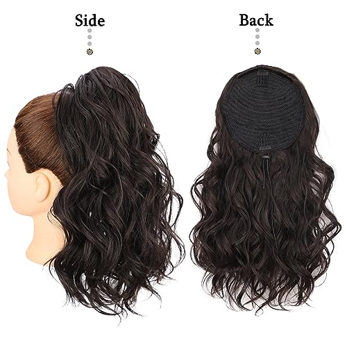 Daily Chic Dark Brown Drawstring Ponytail - 14 Inch Short Wavy Synthetic Hair Extension for Effortless Style