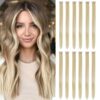 Transform Your Look with v12 Pcs Beige Blonde Clip In Hair Extensions - 20 Inches Straight Synthetic Hairpieces for Women, Easy to Use and Heat-Resistant