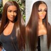 NINA's 24-Inch Brown Straight Lace Front Wig – HD Transparent Lace and Heat Resistant Fiber for Effortless Glamour