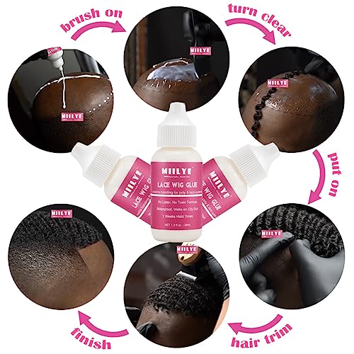 Wig Adhesive and Glue Remover Set - Strong Hold for Lace Front Wig and Poly Hairpieces, Invisible Waterproof Bonding Glue for Hair Replacement Systems