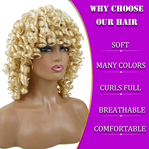 Soft Fluffy Curly Wig with Bangs - Short Blonde Kinky Curls for Black Women, Perfect for Any Occasion
