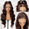 MITIMES 13x4 Brown HD Glueless Synthetic Lace Front Wig - Ready to Wear 24inch Long Body Wave Synthetic Lace Front Wigs For Black Women