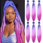 Hair for Braiding 26Inch Ombre Braiding Hair 6 Packs/Lot Purple Braiding Hair High Temperature Synthetic Fiber Colored Hair Extensions(Blue/light purple/purple)