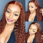 10A Ginger Brown 13X4 Lace Front Wigs: Brazilian Remy Hair, Curly Auburn Elegance, Pre-Plucked with Baby Hair, Colored for Alluring Confidence - 150% Density, 24 Inch