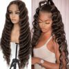 MITIMES Chocolate Brown HD Loose Deep Wave Lace Front Wigs - 30Inch Human Hair Blend Synthetic Wigs