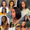 Hersmile's Straight Bob Wigs - Pre Plucked Human Hair Lace Front Wigs for Black Women in Real Natural Black 12 Inch