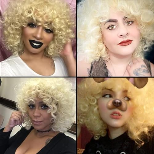 Soft Fluffy Curly Wig with Bangs - Short Blonde Kinky Curls for Black Women, Perfect for Any Occasion