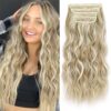 ALXNAN Clip in Long Wavy Synthetic Hair Extension - 20 Inches of Beach Blonde Elegance in 4PCS for Voluminous and Charming Styles