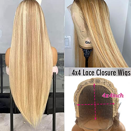 Radiant Bliss: 4x4 Blonde Closure Wig in 4/12/613 Ombre Mix – Transform Your Look with Brazilian Human Hair