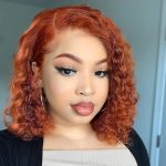 Ginger Curly Bob Wig Human Hair 13x4 Lace Front Wigs 180% Density - Orange Ginger Short Curly Bob Wigs (10 Inch)