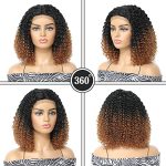 Ombre Brown Short Curly Afro Wig for Black Women - Lace Frontal Synthetic Wig with Middle Part