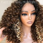 BlackSwern's Skunk Strip Lace Front Wig - Big Curly Beauty with Highlighted Perfection