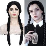 Enchanting Nightfall: QACCF Long Pre-Braided Middle Parting Black Wig for Mesmerizing Halloween Transformations