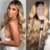 QD-Tizer's Ash Blonde Lace Front Wig – Long Wavy Ombre Hair, Heat Resistant Synthetic Luxury