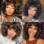 ELIM Natural Chic Mixed Brown Kinky Curly Wig with Bangs - Perfect Short Afro Soft Wig for Stunning Everyday Looks and Special Occasions