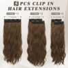 18'' Long Wavy Brunette Hair Extensions - 5 PCS Clip in Hairpieces for Women - Thick Soft Weft - Synthetic, Ideal for Daily Wear, Parties, and Halloween in Golden Chestnut Brown