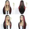 MACA BAKA's Skunk Stripe Blonde Highlight Red Synthetic Lace Front Wig - Lightweight Elegance with Versatile 13x4 Lace Frontal