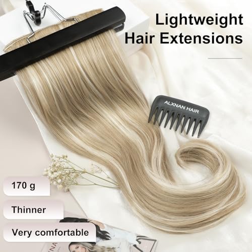 Clip in Hair Extension - 7PCS Bleach Blonde, 20 Inch Long Straight Layered Hair Extensions with Invisible Lace Weft for Women