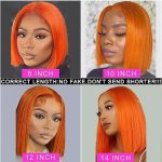 13X4 Colored #350 Ginger Orange Glueless Bob Wig Human Hair HD Transparent Frontal Lace Wig Short