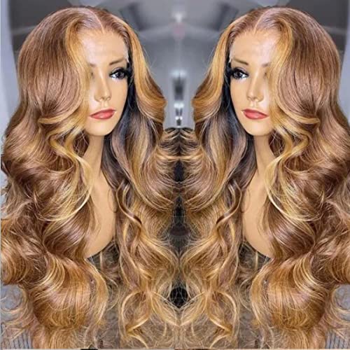 Radiant Honey Blonde Elegance: UNICE 4x4 Lace Closure Body Wave Wig with Highlight Brown Frontal - Effortless Glamour, Natural Beauty