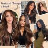 SHUOPUS Chocolate Brown Hair Extensions - 24 Inches of Clip-In Luxury for a Stunning, Long Wavy Look
