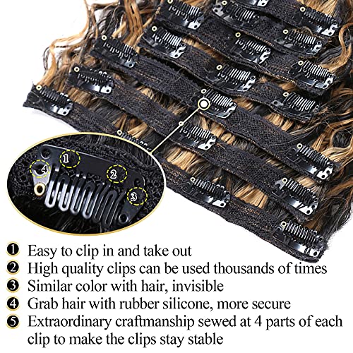 Glamorous 24-Inch Deep Wave Clip-In Hair Extensions - Synthetic Double Weft Hairpiece for Thick Ombre Hair Clips (P1B/27)