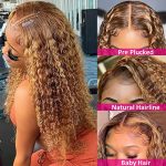 Iris Queen Highlight Honey Blonde Brown Human Hair Wigs: 4x4 Curly Transparent HD Lace Front Wigs