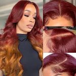 Ombre Red Orange Ginger Human Hair Wig – 14 Inch HD Lace Front Wigs Pre Plucked
