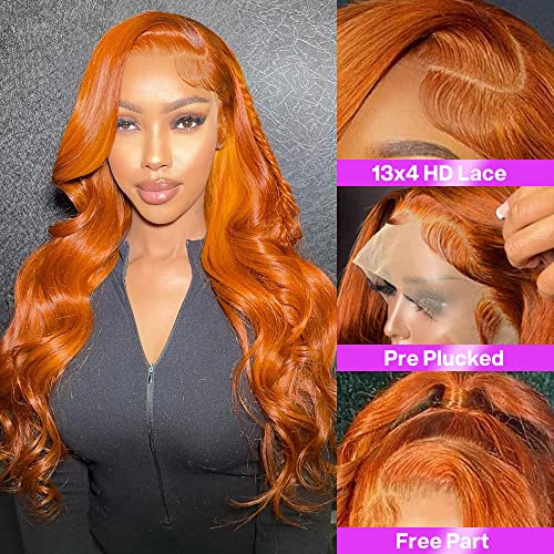 Orange Ginger Lace Front Wigs - 100% Human Hair, Body Wave, and Vibrant #130 Color - Perfect for Every Occasion