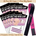 HD Wig Cap Set - 20 Transparent Caps for Lace Front Wigs with Invisible Stocking Caps and Elastic Wig Band