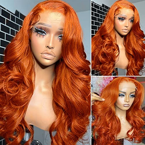 Orange Ginger Lace Front Wigs - 100% Human Hair, Body Wave, and Vibrant #130 Color - Perfect for Every Occasion
