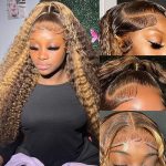 26 Inch Honey Blonde Highlight Ombre Lace Front Wig: Dive into Glamour with 13x4 Deep Wave HD Lace Frontal, Pre Plucked, and 180% Density Curly Human Hair Magic