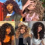 Annivia Ombre Brown Curly Wig with Bangs - 17 Inch Synthetic Hair for Effortless Daily Use and Stunning Cosplay