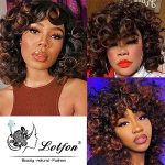 Lotfon Short Curly Wigs - Synthetic Hair, Heat Resistant, and Fluffy Natural Wigs for African American Women in Gorgeous Brown